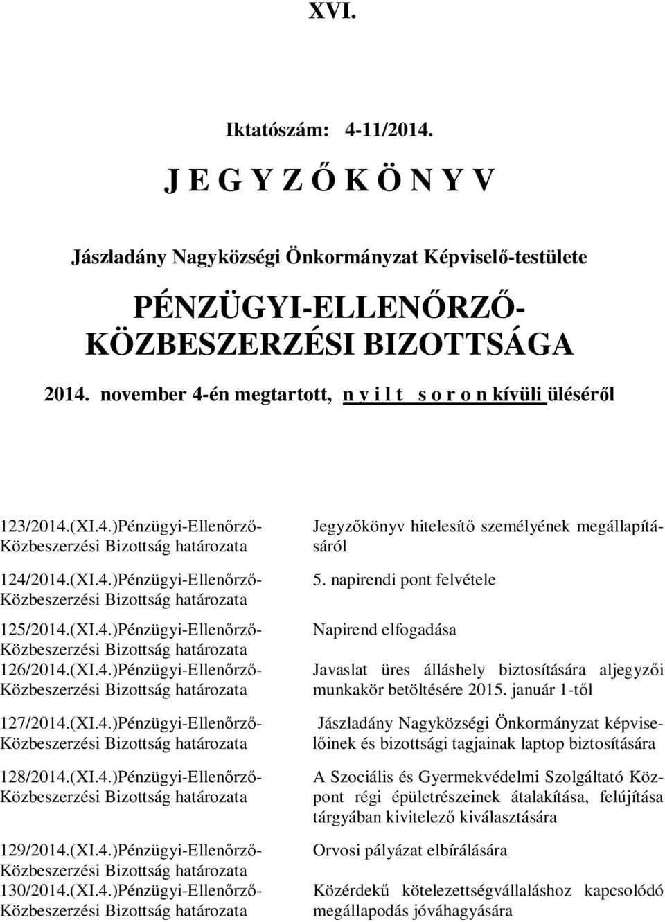 (XI.4.)Pénzügyi-Ellenőrző- 127/2014.(XI.4.)Pénzügyi-Ellenőrző- 128/2014.(XI.4.)Pénzügyi-Ellenőrző- 129/2014.(XI.4.)Pénzügyi-Ellenőrző- 130/2014.(XI.4.)Pénzügyi-Ellenőrző- 5.