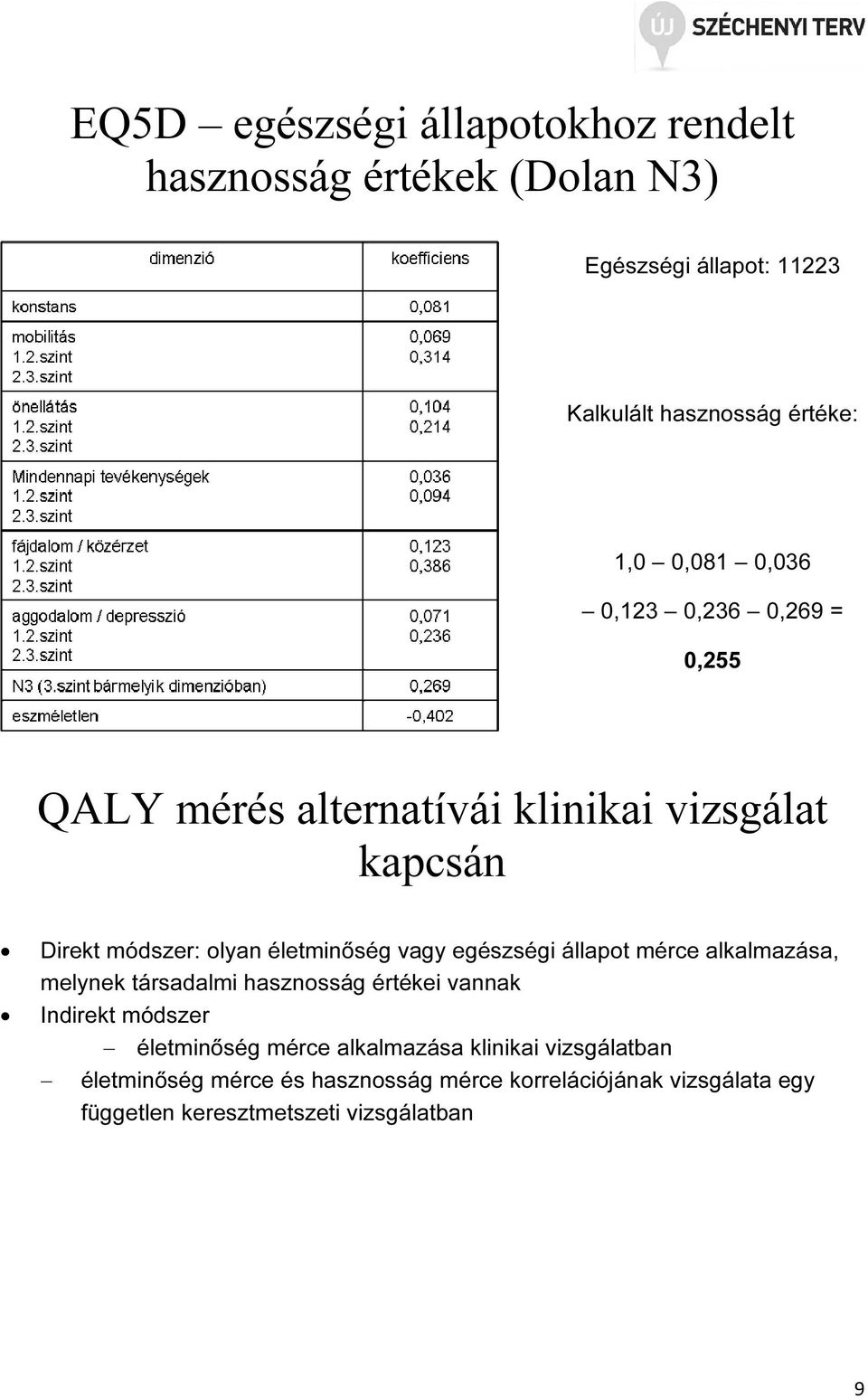 egészségi állapot mérce alkalmazása, melynek társadalmi hasznosság értékei vannak Indirekt módszer életminőség mérce