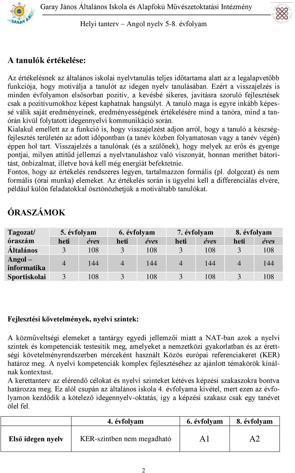 A tanuló maga is egyre inkább képessé válik saját eredményeinek, eredményességének értékelésére mind a tanóra, mind a tanórán kívül folytatott idegennyelvi kommunikáció során.