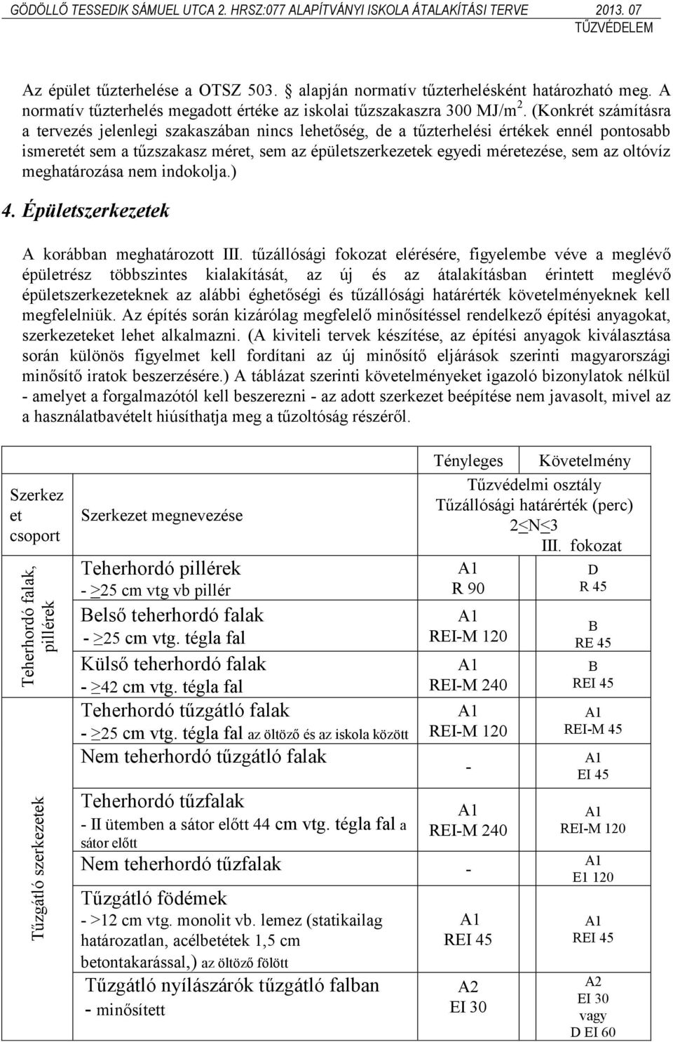 (Konkrét számításra a tervezés jelenlegi szakaszában nincs lehetőség, de a tűzterhelési értékek ennél pontosabb ismeretét sem a tűzszakasz méret, sem az épületszerkezetek egyedi méretezése, sem az