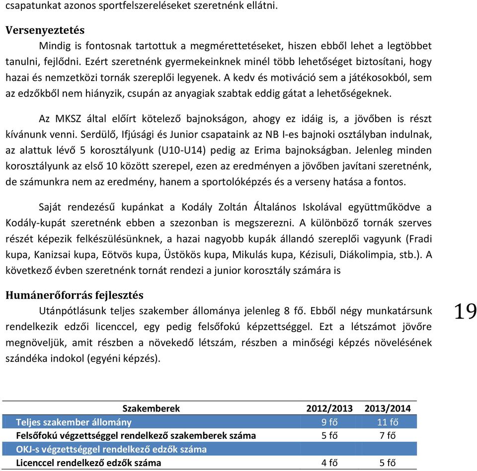 A kedv és motiváció sem a játékosokból, sem az edzőkből nem hiányzik, csupán az anyagiak szabtak eddig gátat a lehetőségeknek.