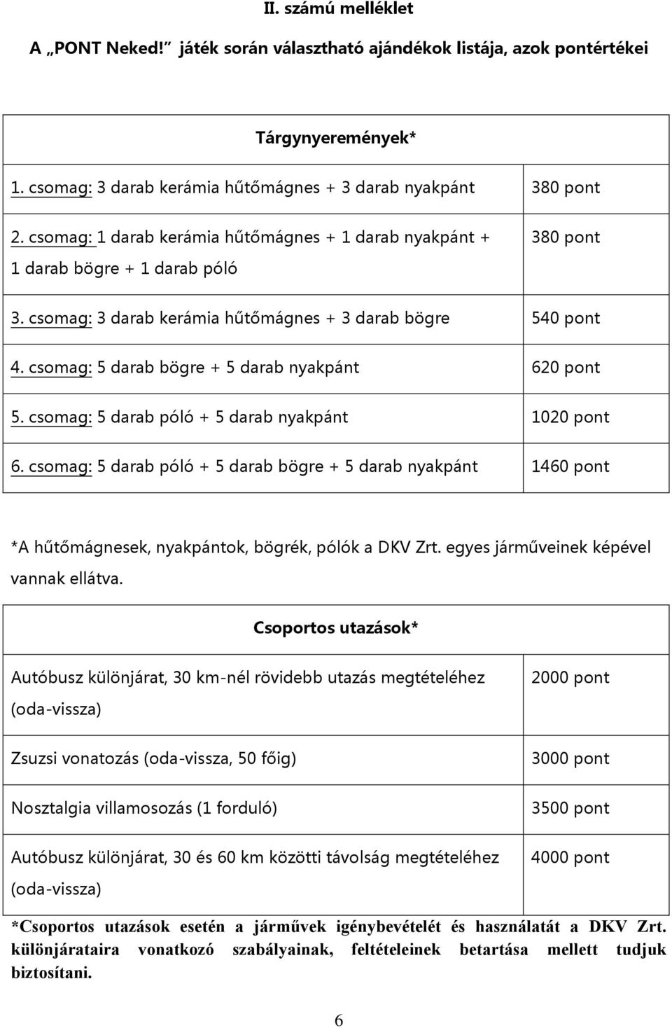 csomag: 5 darab bögre + 5 darab nyakpánt 620 pont 5. csomag: 5 darab póló + 5 darab nyakpánt 1020 pont 6.