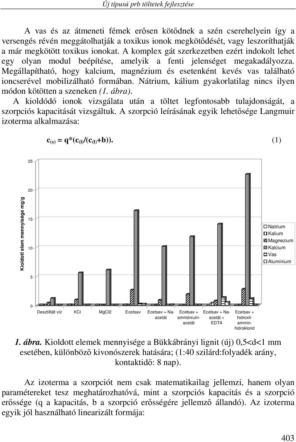 Megállapítható, hogy kalcium, magnézium és esetenként kevés vas található ioncserével mobilizálható formában. Nátrium, kálium gyakorlatilag nincs ilyen módon kötötten a szeneken (1. ábra).