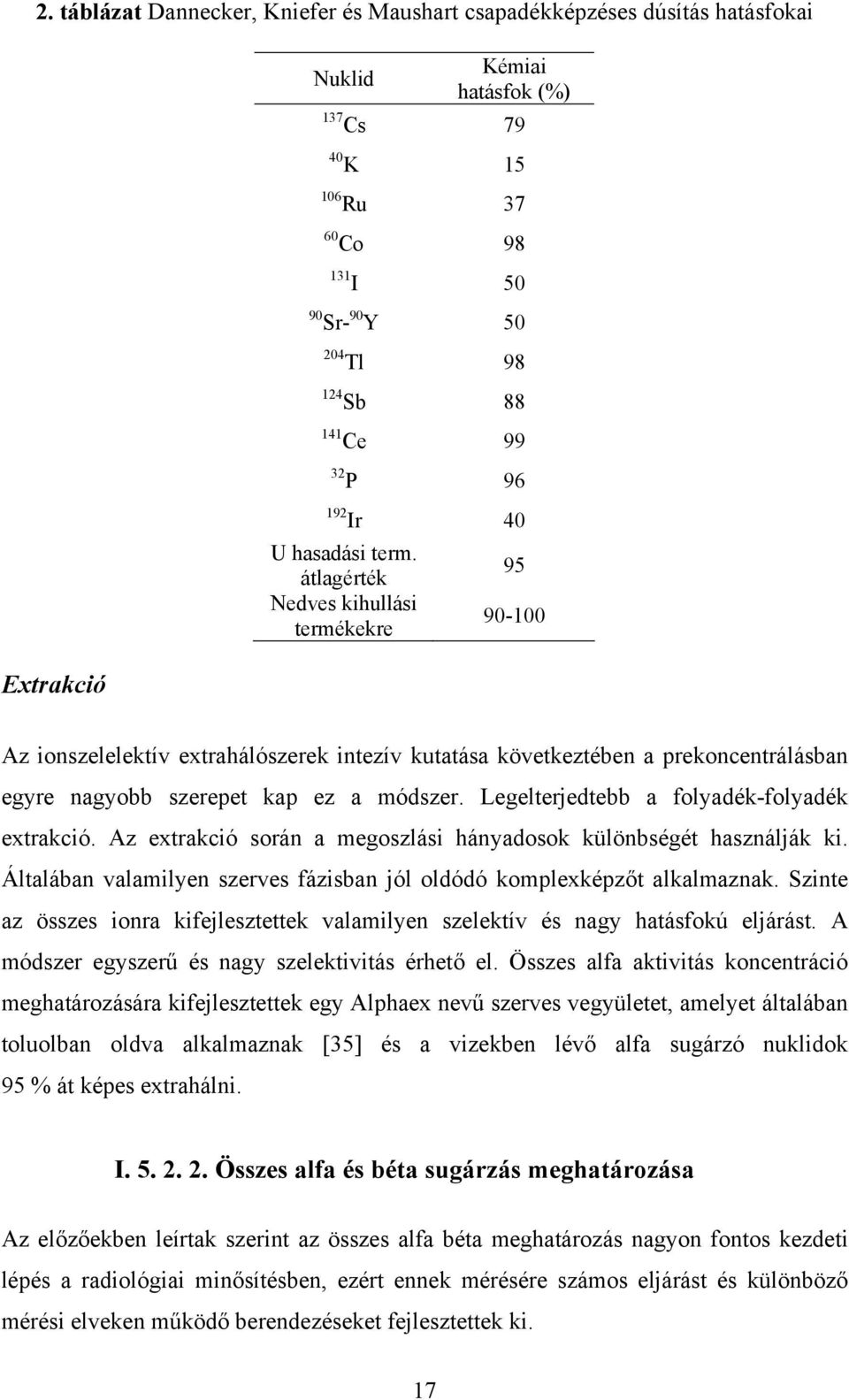 átlagérték Nedves kihullási termékekre 95 90-100 Extrakció Az ionszelelektív extrahálószerek intezív kutatása következtében a prekoncentrálásban egyre nagyobb szerepet kap ez a módszer.