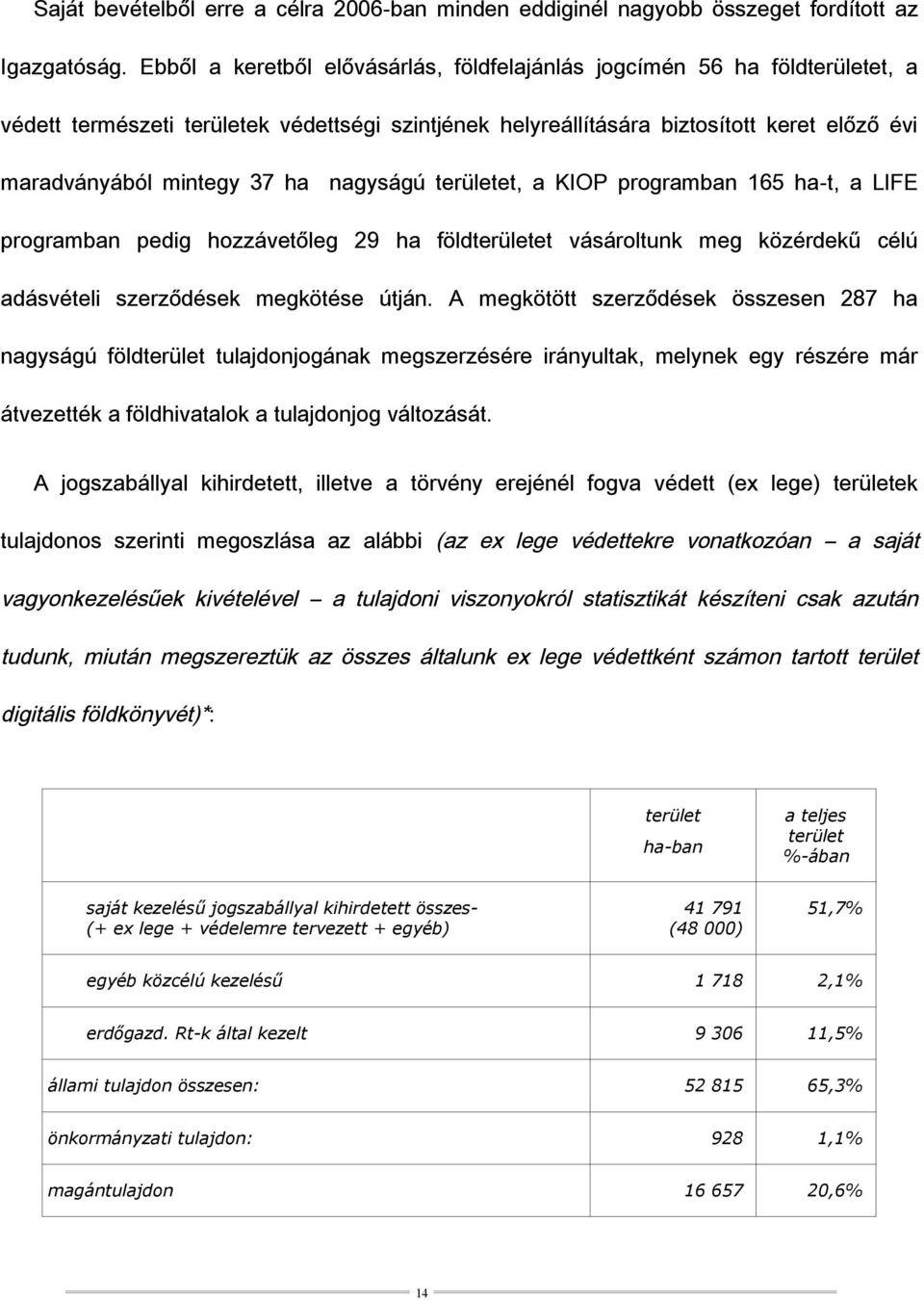 nagyságú területet, a KIOP programban 165 ha-t, a LIFE programban pedig hozzávetőleg 29 ha földterületet vásároltunk meg közérdekű célú adásvételi szerződések megkötése útján.