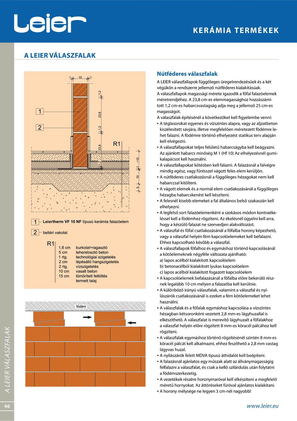 A 23,8 cm-es elemmagassághoz hozzászámított 1,2 cm-es habarcsvastagság adja meg a jellemző 25 cm-es magasságot.