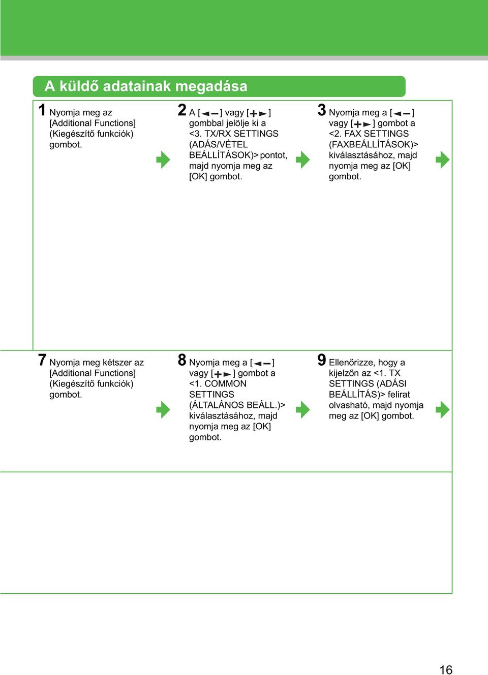 FAX SETTINGS (FAXBEÁLLÍTÁSOK)> kiválasztásához, majd nyomja meg az [OK] gombot. 7 Nyomja meg kétszer az [Additional Functions] (Kiegészít funkciók) gombot.