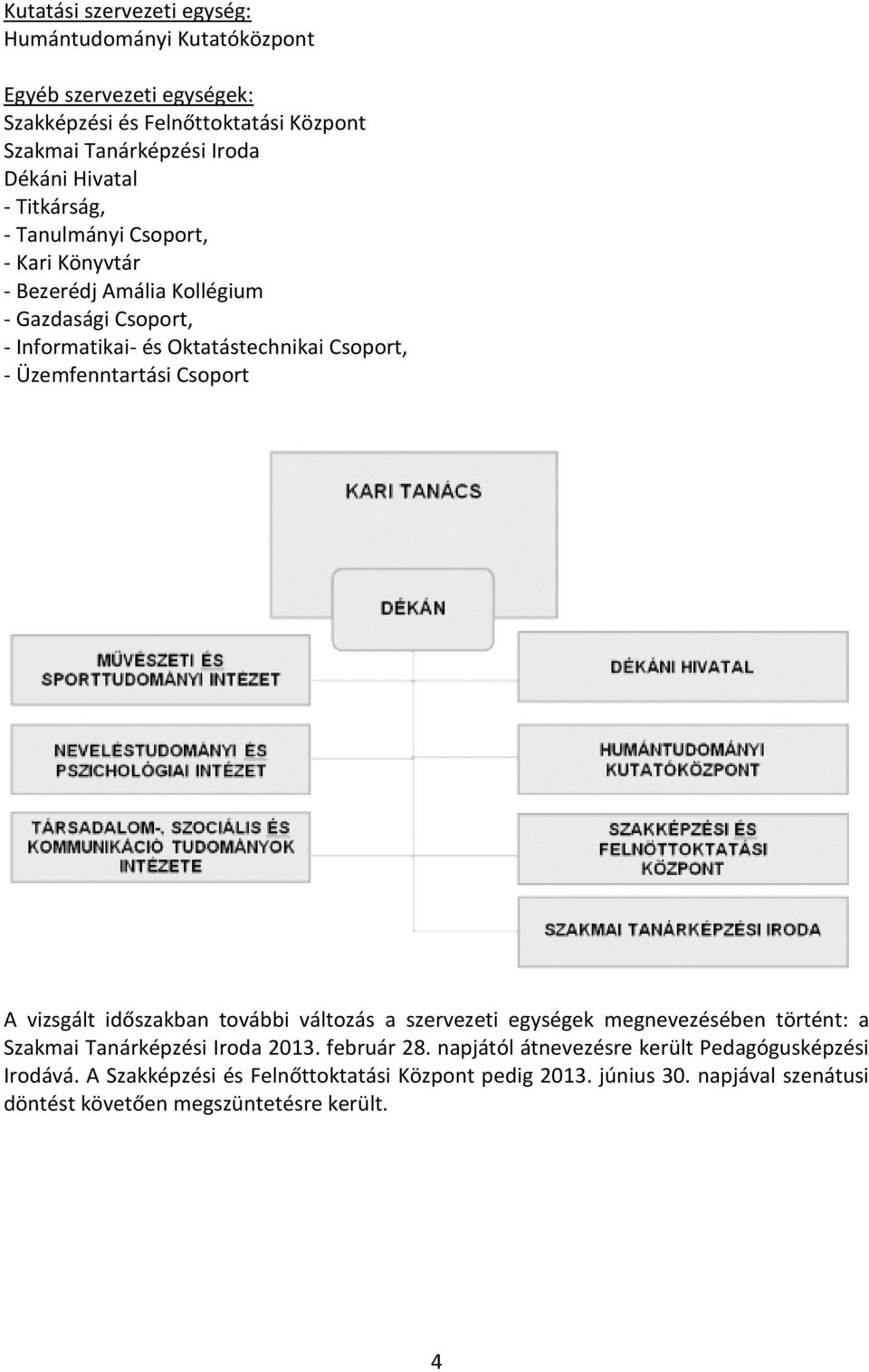 Üzemfenntartási Csoport A vizsgált időszakban további változás a szervezeti egységek megnevezésében történt: a Szakmai Tanárképzési Iroda 2013. február 28.