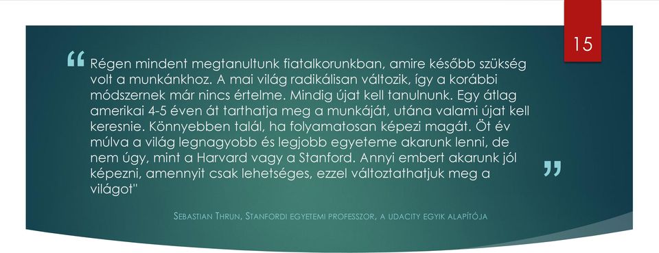 Egy átlag amerikai 4-5 éven át tarthatja meg a munkáját, utána valami újat kell keresnie. Könnyebben talál, ha folyamatosan képezi magát.