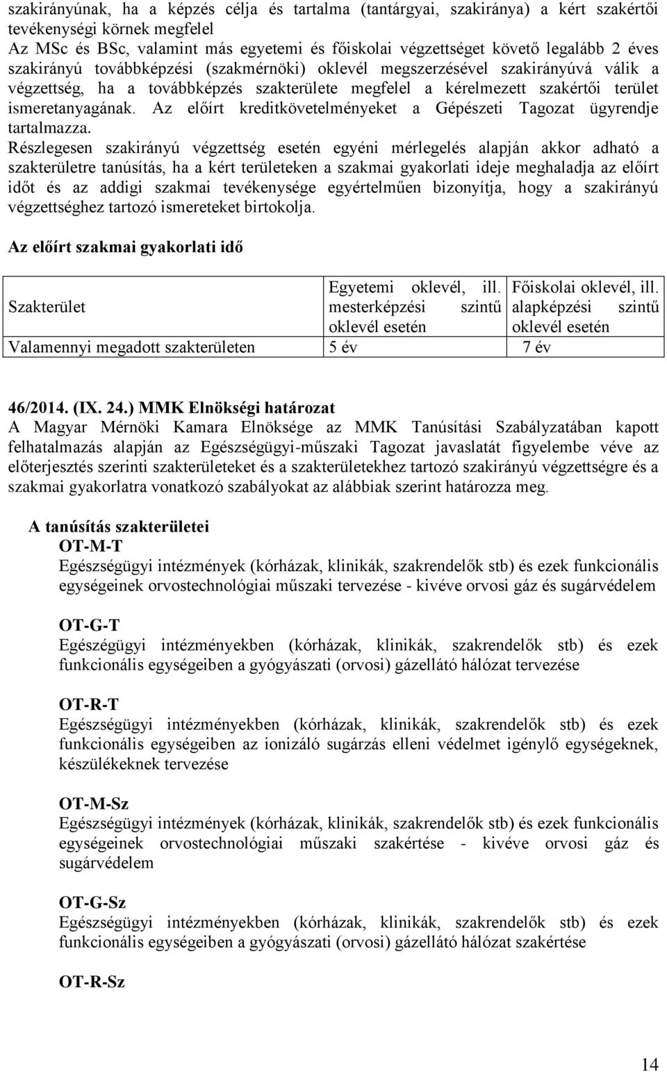 Az előírt kreditkövetelményeket a Gépészeti Tagozat ügyrendje tartalmazza.