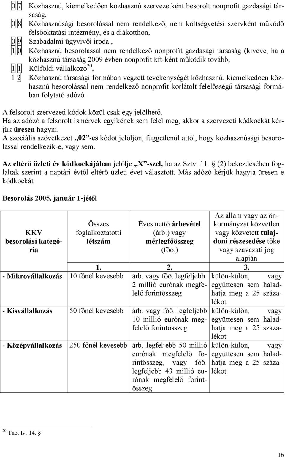 1 Külföldi vállalkozó 20, 1 2 Közhasznú társasági formában végzett tevékenységét közhasznú, kiemelkedően közhasznú besorolással nem rendelkező nonprofit korlátolt felelősségű társasági formában