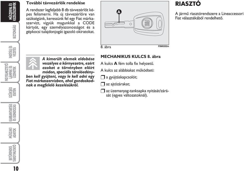 RIASZTÓ A jármı riasztórendszere a Lineaccessori Fiat választékából rendelhetœ.