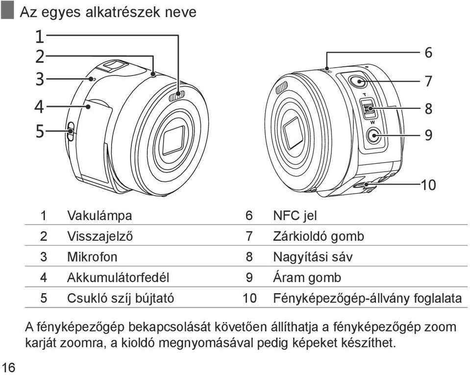 Fényképezőgép-állvány foglalata A fényképezőgép bekapcsolását követően állíthatja