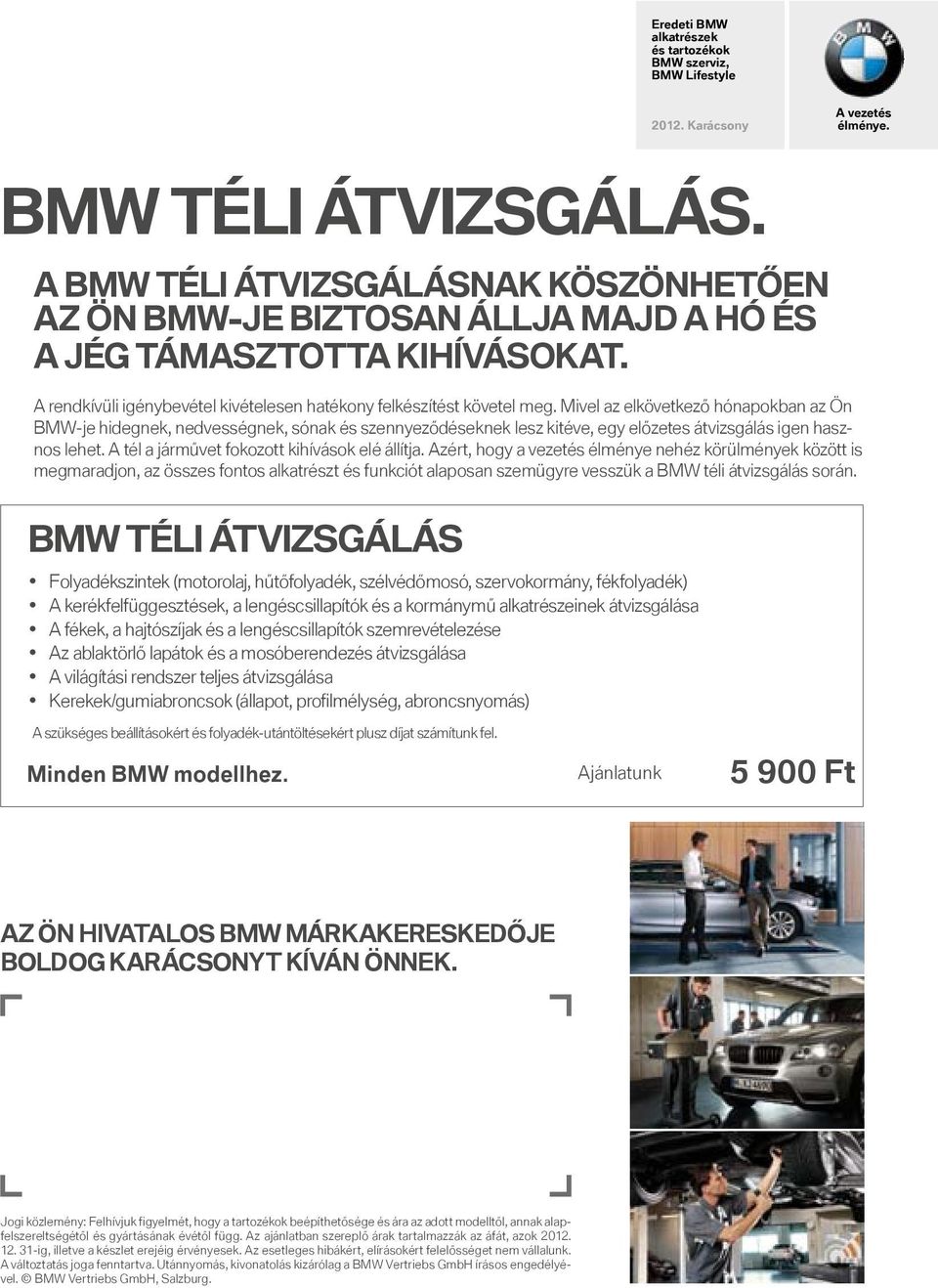 Mivel az elkövetkező hónapokban az Ön BMW-je hidegnek, nedvességnek, sónak és szennyeződéseknek lesz kitéve, egy előzetes átvizsgálás igen hasznos lehet.