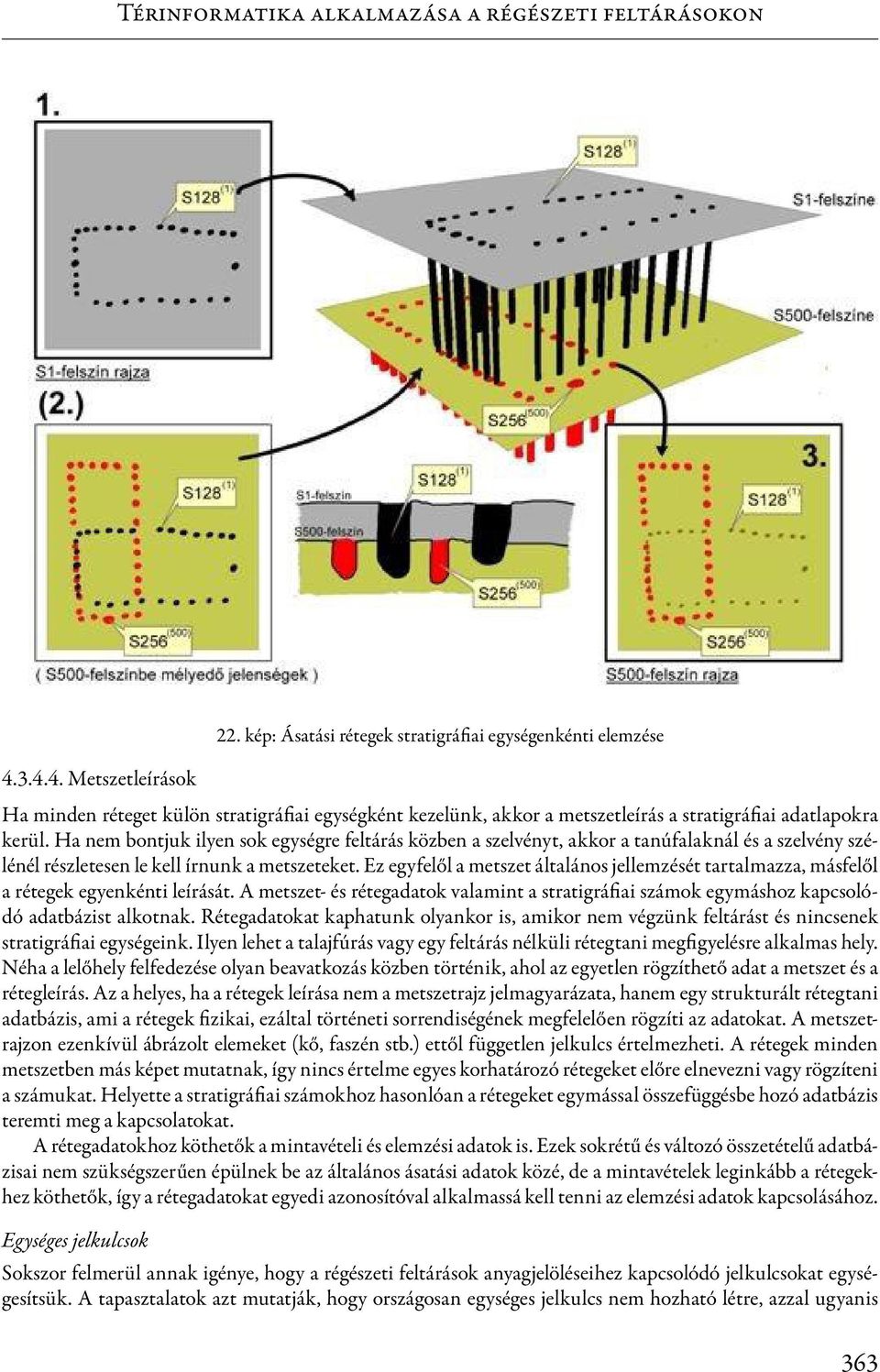 Ez egyfelől a metszet általános jellemzését tartalmazza, másfelől a rétegek egyenkénti leírását. A metszet- és rétegadatok valamint a stratigráfiai számok egymáshoz kapcsolódó adatbázist alkotnak.