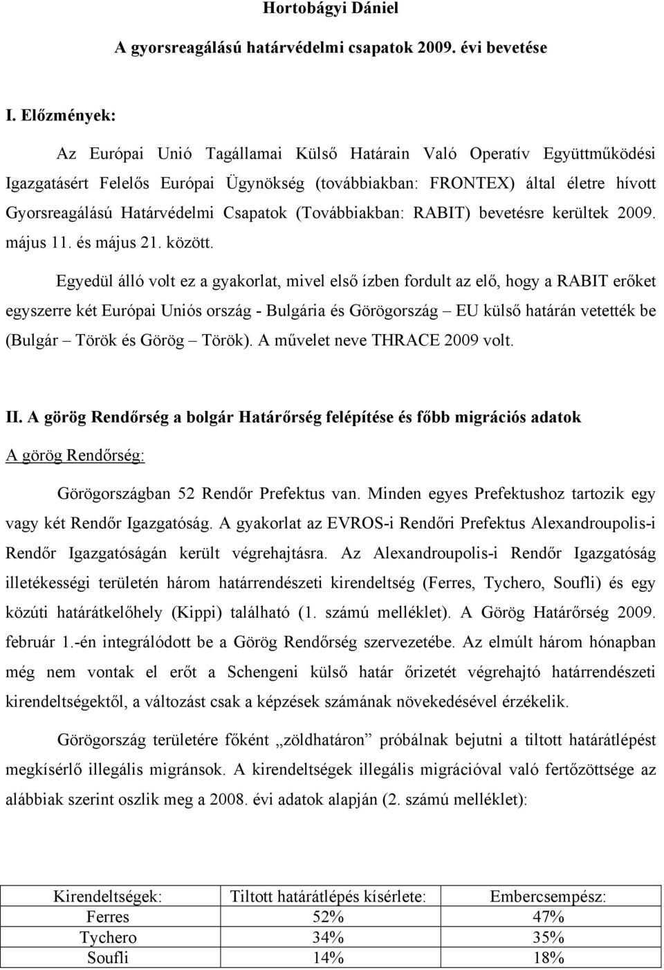 Csapatok (Továbbiakban: RABIT) bevetésre kerültek 2009. május 11. és május 21. között.