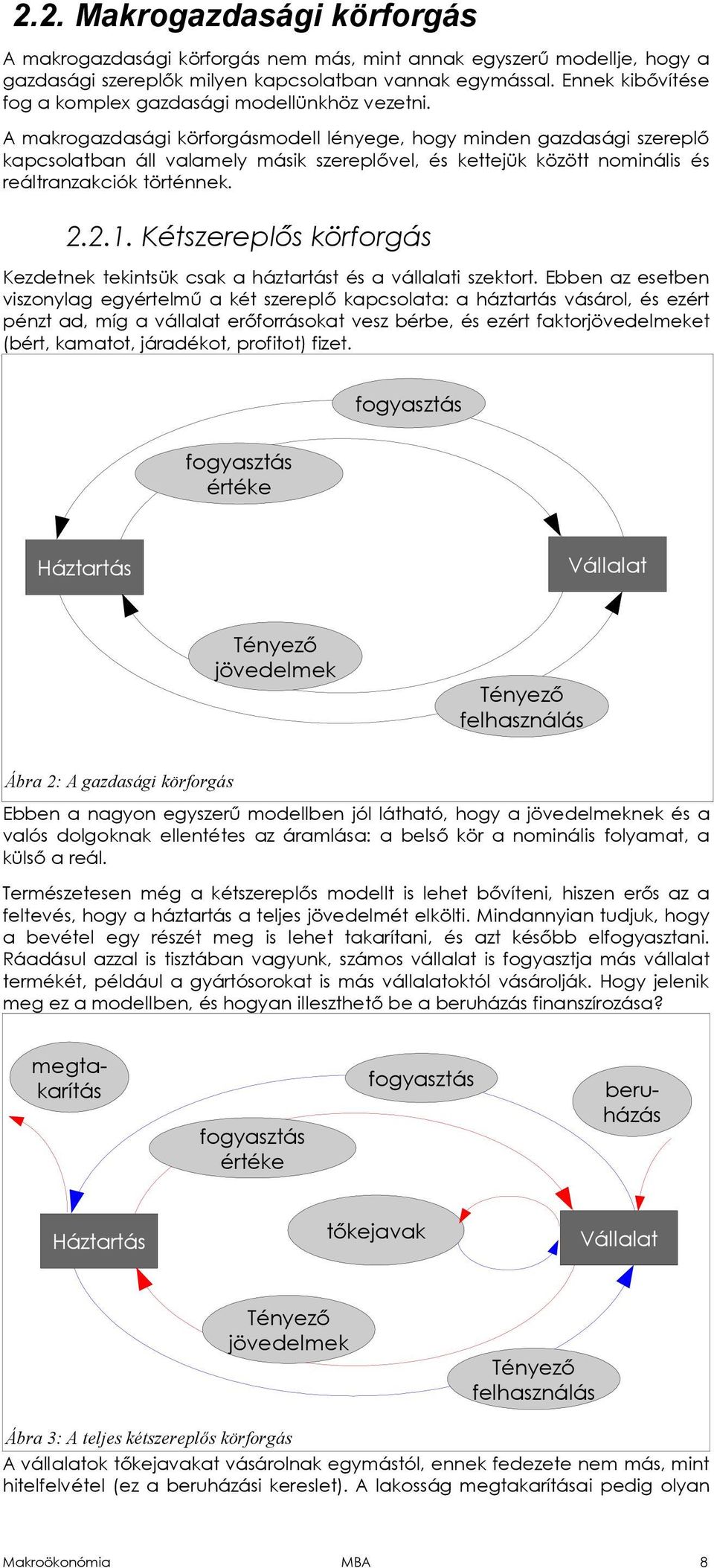 A makrogazdasági körforgásmodell lényege, hogy minden gazdasági szereplő kapcsolatban áll valamely másik szereplővel, és kettejük között nominális és reáltranzakciók történnek. 2.2.1.