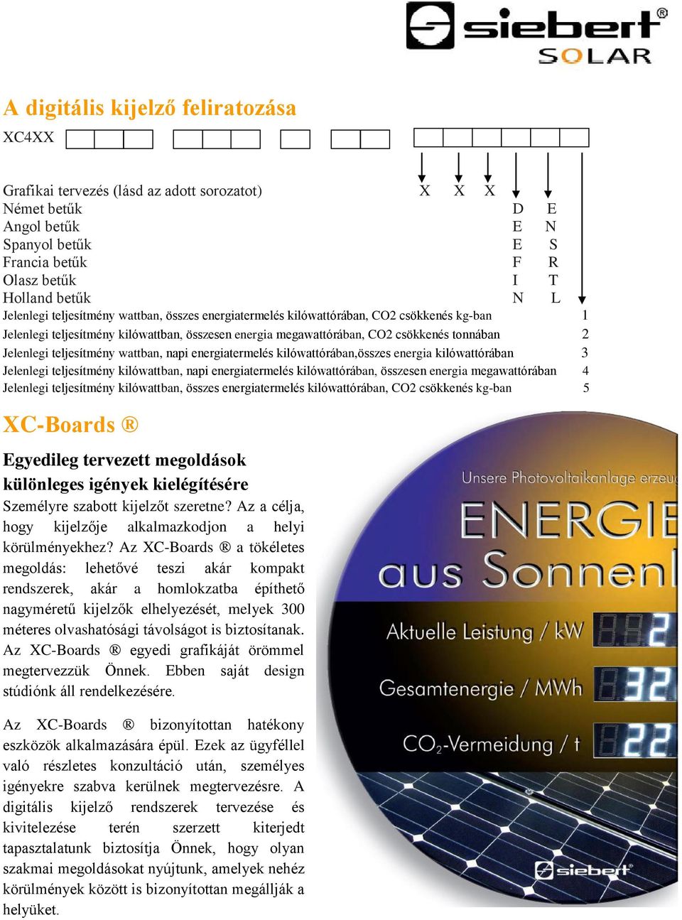 teljesítmény wattban, napi energiatermelés kilówattórában,összes energia kilówattórában 3 Jelenlegi teljesítmény kilówattban, napi energiatermelés kilówattórában, összesen energia megawattórában 4