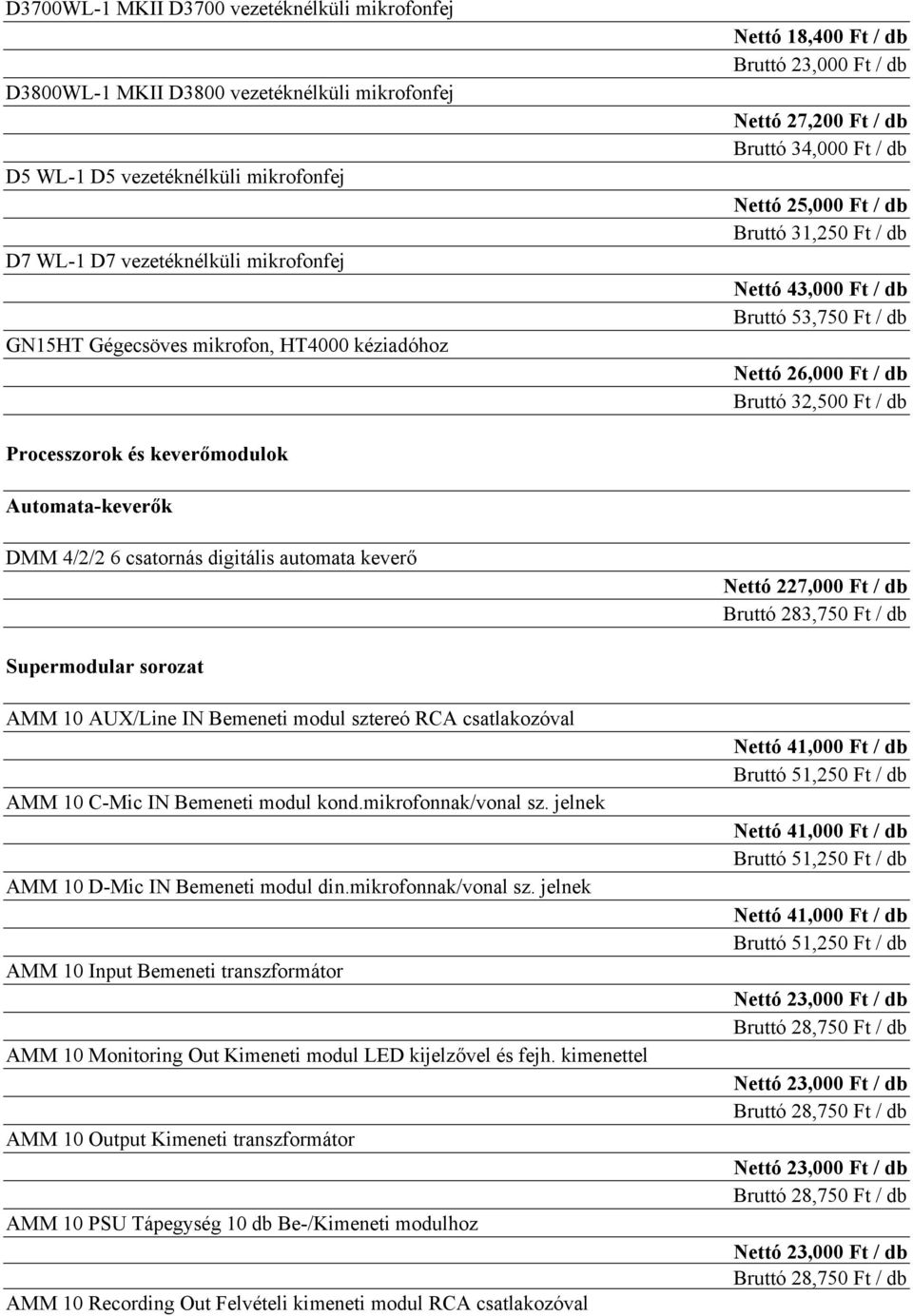 26,000 Ft / db Bruttó 32,500 Ft / db Processzorok és keverőmodulok Automata-keverők DMM 4/2/2 6 csatornás digitális automata keverő Nettó 227,000 Ft / db Bruttó 283,750 Ft / db Supermodular sorozat