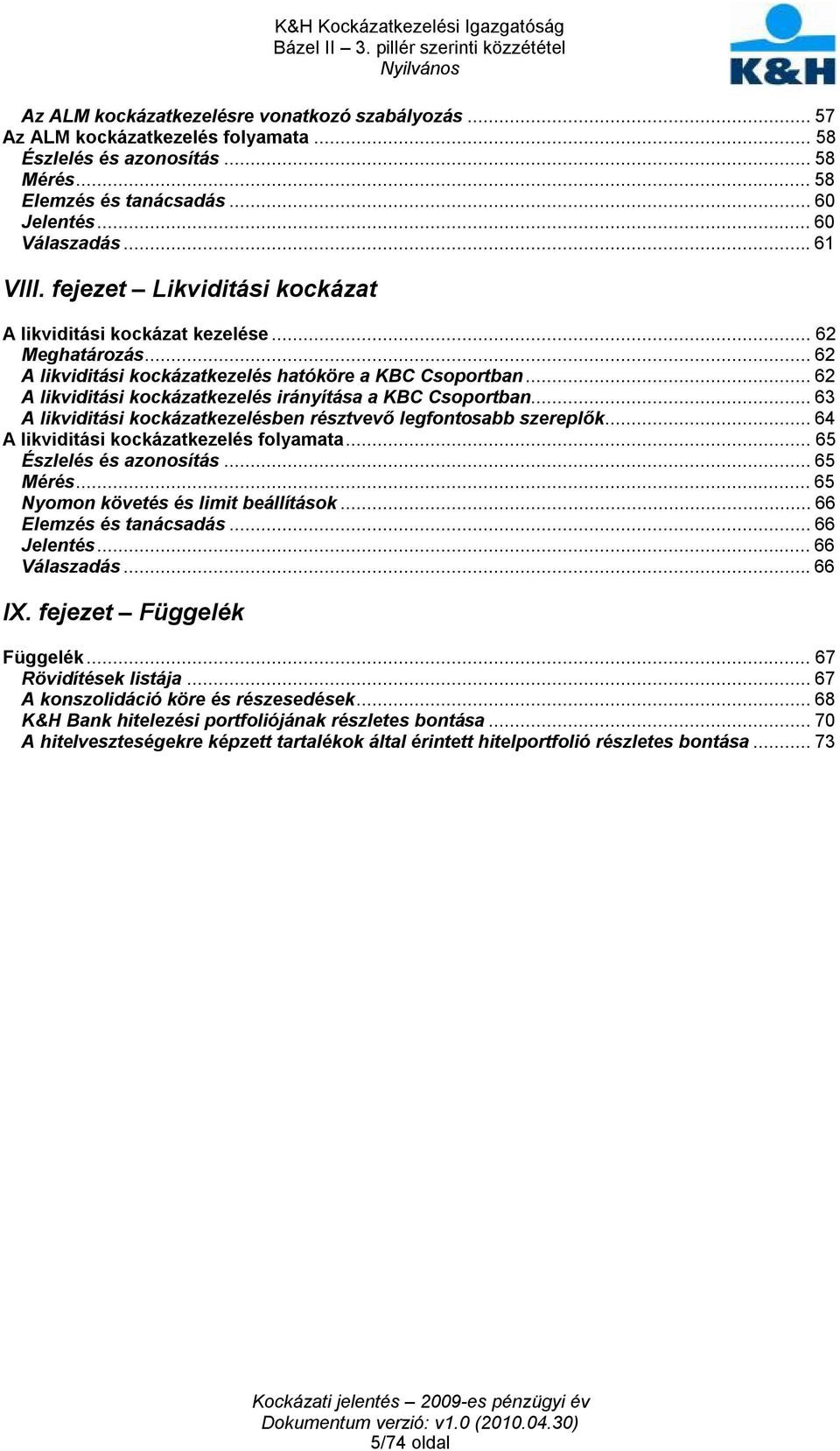 ..62 A likviditási kockázatkezelés irányítása a KBC Csoportban...63 A likviditási kockázatkezelésben résztvevő legfontosabb szereplők...64 A likviditási kockázatkezelés folyamata.