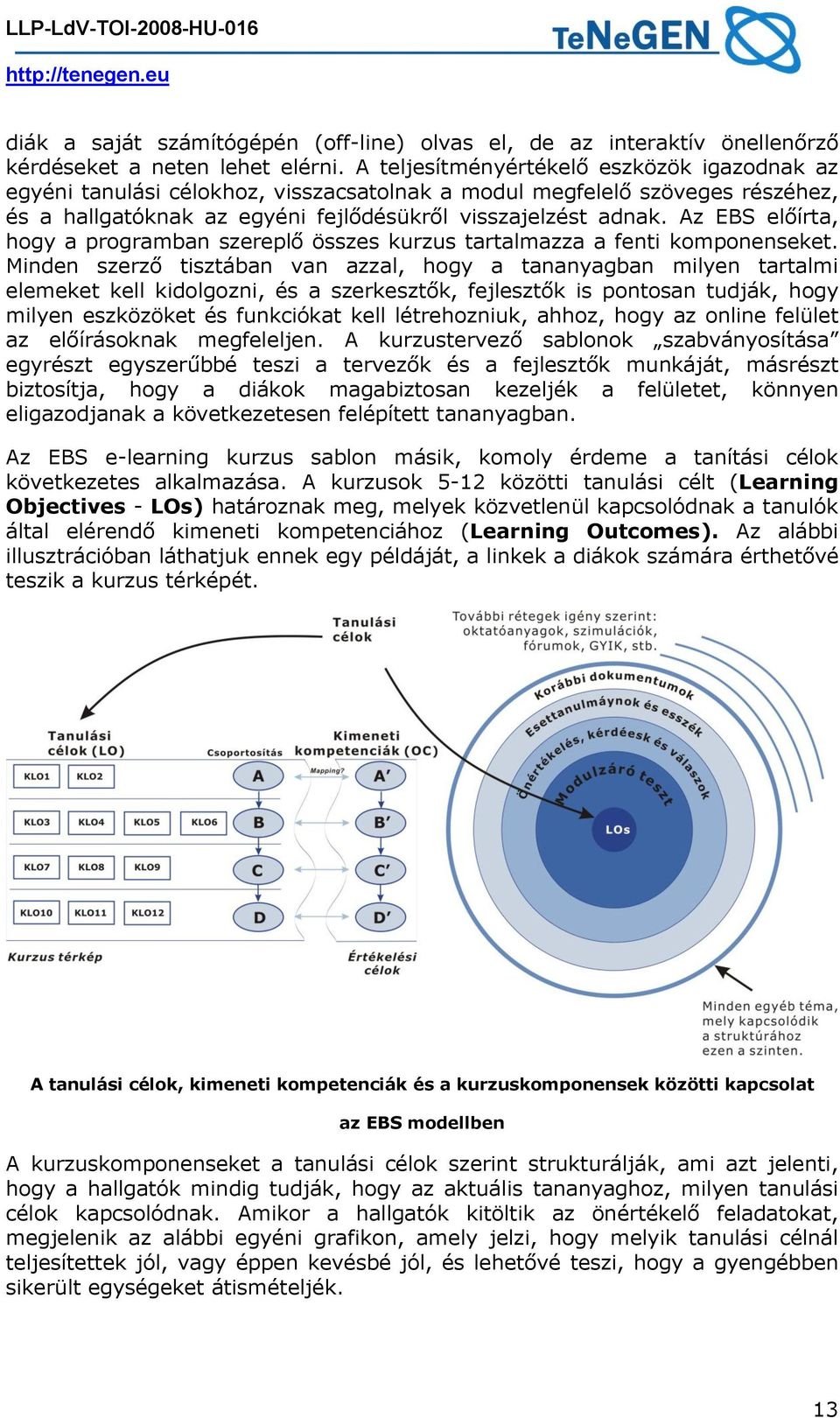 Az EBS előírta, hogy a programban szereplő összes kurzus tartalmazza a fenti komponenseket.