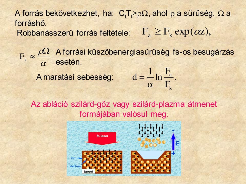 küszöbenergiasűrűség fs-os besugárzás esetén.