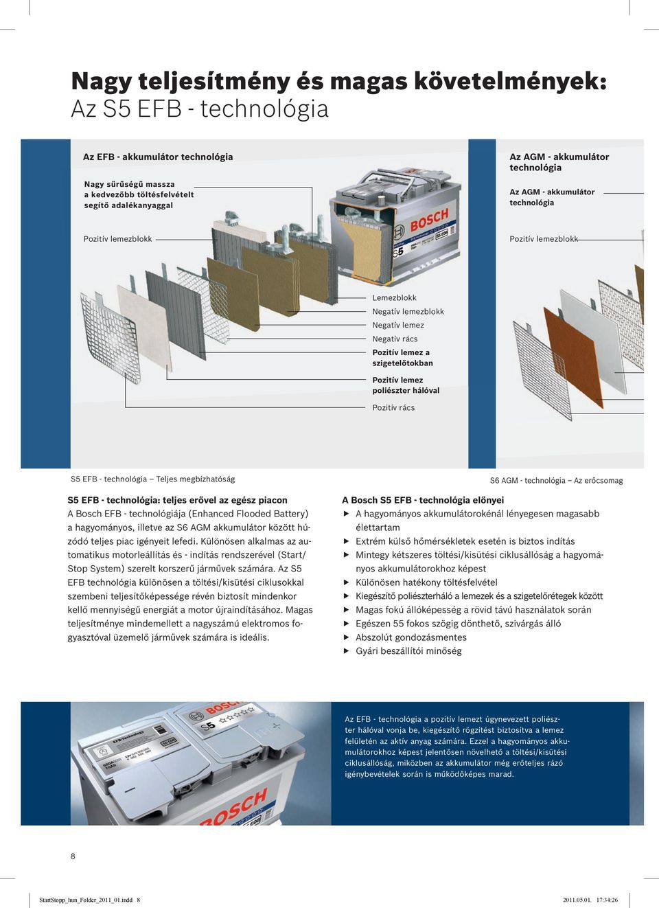 hálóval Pozitív rács S5 EFB - technológia Teljes megbízhatóság S5 EFB - technológia: teljes erővel az egész piacon A Bosch EFB - technológiája (Enhanced Flooded Battery) a hagyományos, illetve az S6