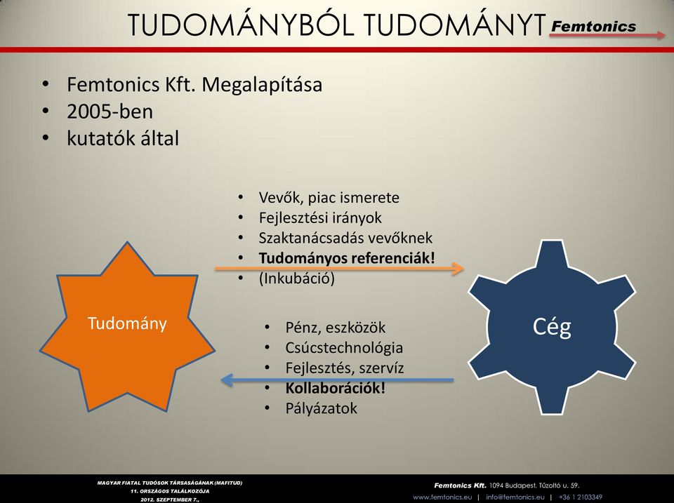 Fejlesztési irányok Szaktanácsadás vevőknek Tudományos