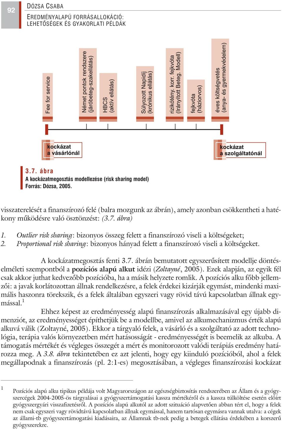 Outlier risk sharing: bizonyos összeg felett a finanszírozó viseli a költségeket; 2. Proportional risk sharing: bizonyos hányad felett a finanszírozó viseli a költségeket. A kockázatmegosztás fenti 3.