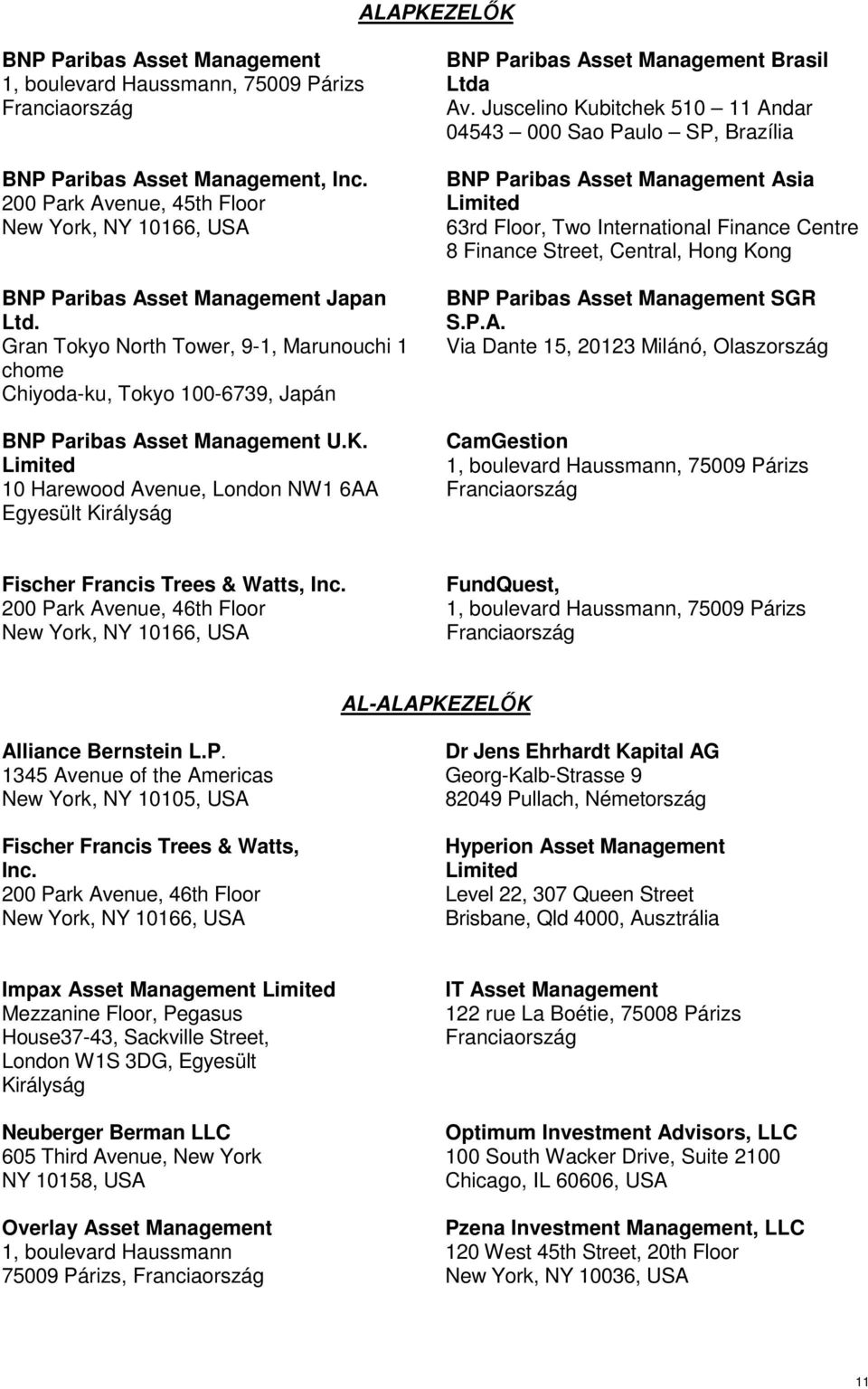 Gran Tokyo North Tower, 9-1, Marunouchi 1 chome Chiyoda-ku, Tokyo 100-6739, Japán BNP Paribas Asset Management U.K.