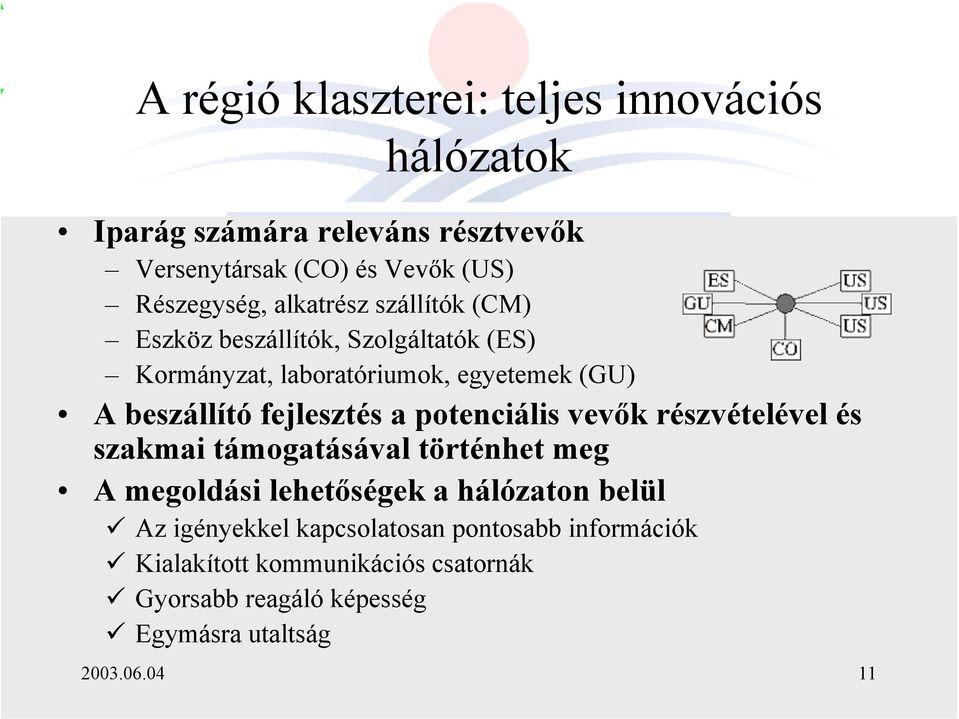 fejlesztés a potenciális vevők részvételével és szakmai támogatásával történhet meg A megoldási lehetőségek a hálózaton belül Az