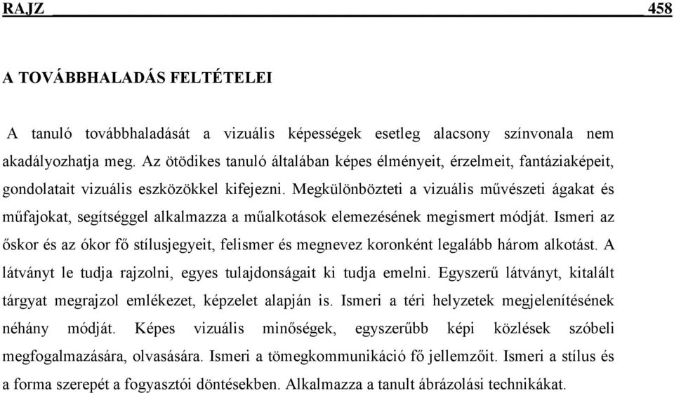 Megkülönbözteti a vizuális művészeti ágakat és műfajokat, segítséggel alkalmazza a műalkotások elemezésének megismert módját.