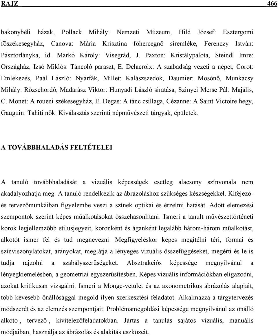 Delacroix: A szabadság vezeti a népet, Corot: Emlékezés, Paál László: Nyárfák, Millet: Kalászszedők, Daumier: Mosónő, Munkácsy Mihály: Rőzsehordó, Madarász Viktor: Hunyadi László siratása, Szinyei