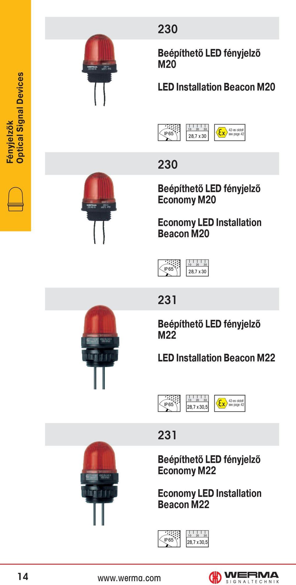 M20 28,7 x 30 231 Beépíthető LED fényjelző M22 LED Installation Beacon M22 28,7 x 30,5 42-es oldalt