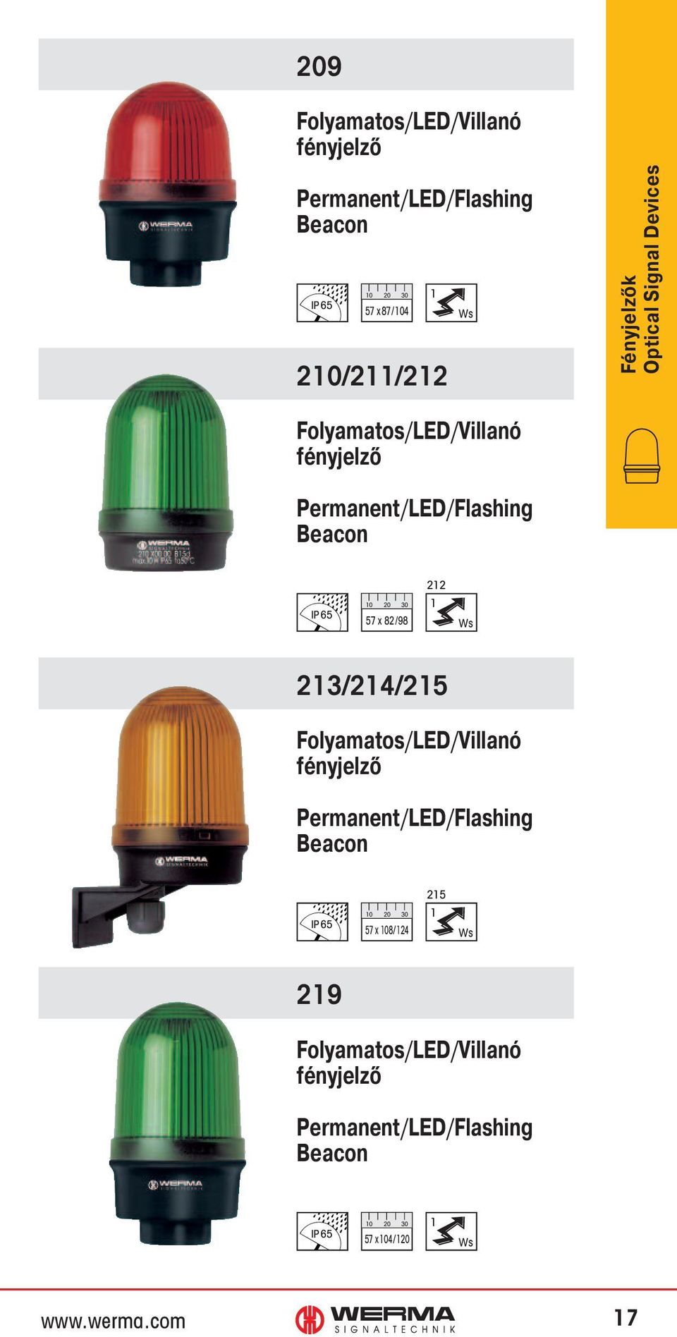 Beacon 212 57 x 82/98 1 213/214/215 Folyamatos/LED/Villanó fényjelző Permanent/LED/Flashing