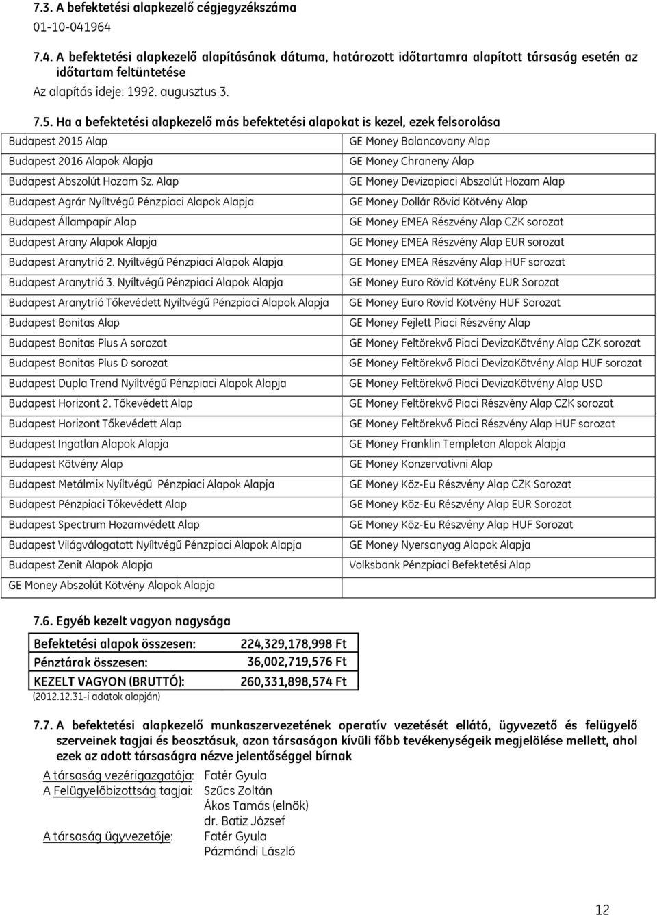 Ha a befektetési alapkezelő más befektetési alapokat is kezel, ezek felsorolása Budapest 2015 Alap Budapest 2016 Alapok Alapja Budapest Abszolút Hozam Sz.