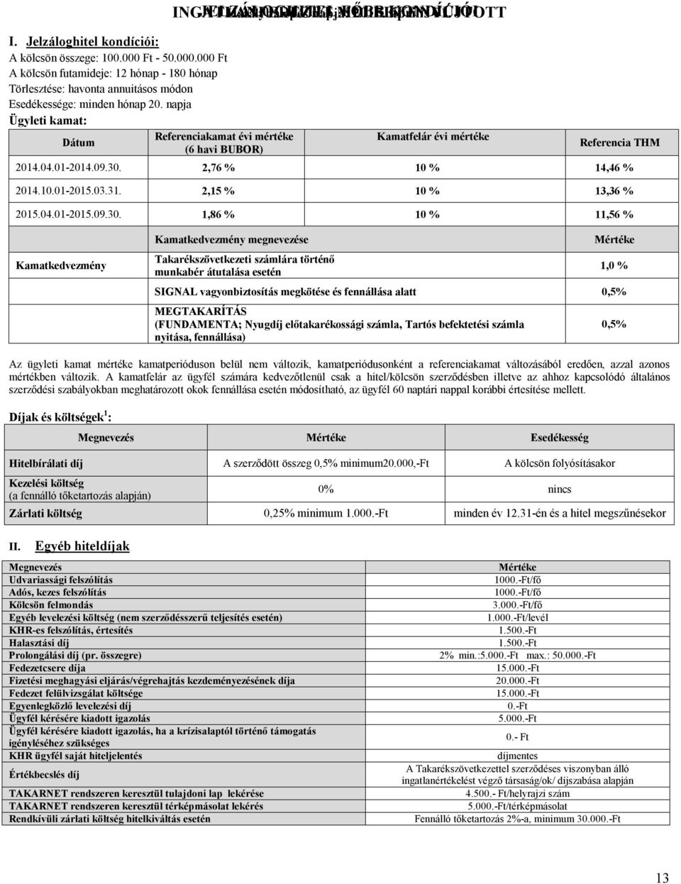 Kamatfelár évi mértéke Referencia THM 2014.04.012014.09.30.