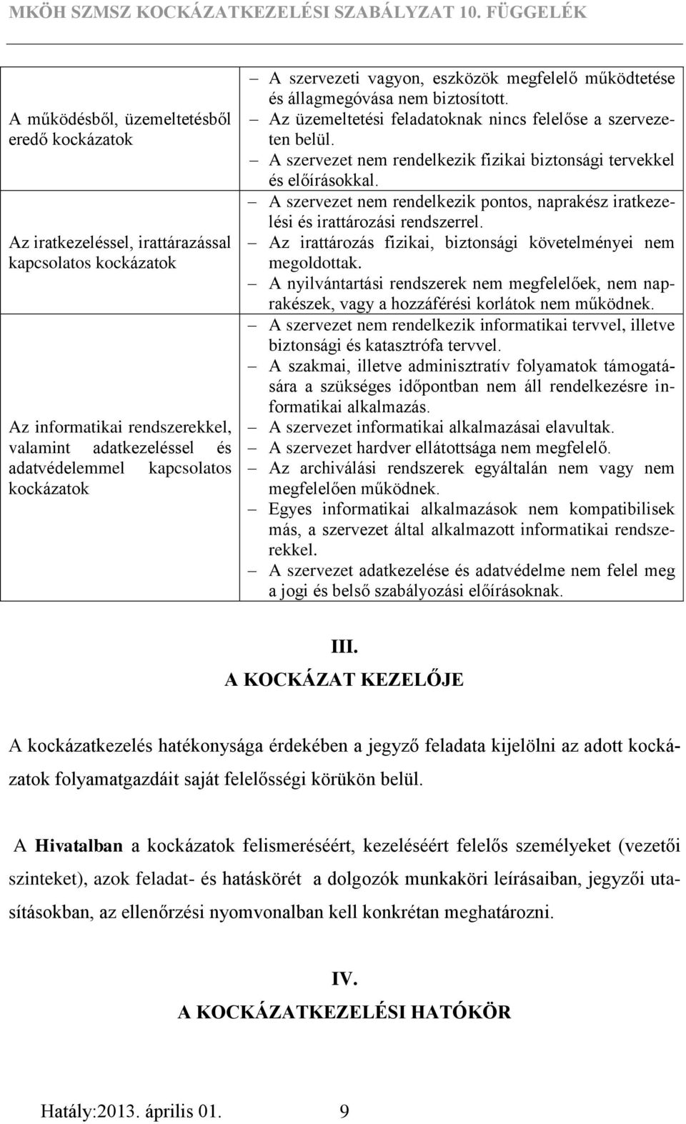 A szervezet nem rendelkezik fizikai biztonsági tervekkel és előírásokkal. A szervezet nem rendelkezik pontos, naprakész iratkezelési és irattározási rendszerrel.