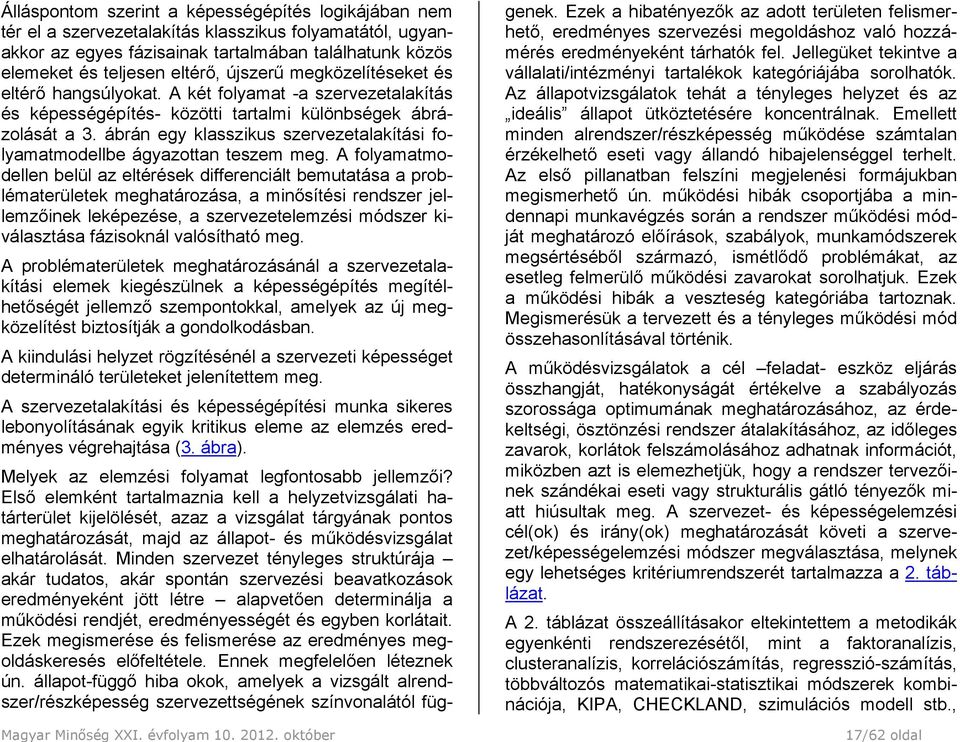 ábrán egy klasszikus szervezetalakítási folyamatmodellbe ágyazottan teszem meg.