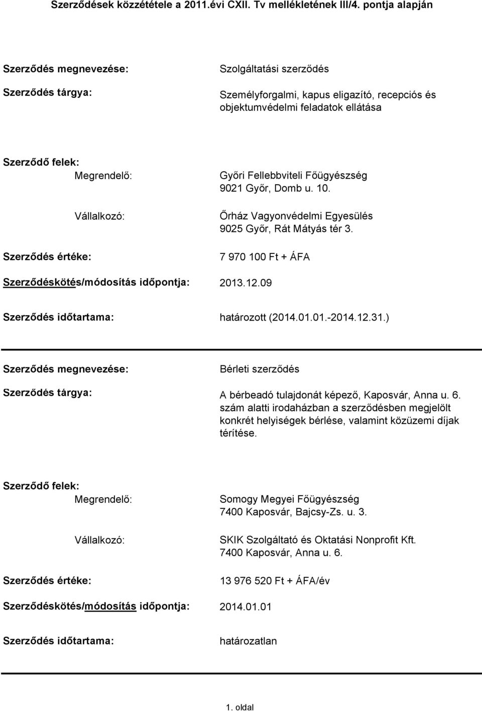 ) Bérleti szerződés A bérbeadó tulajdonát képező, Kaposvár, Anna u. 6.