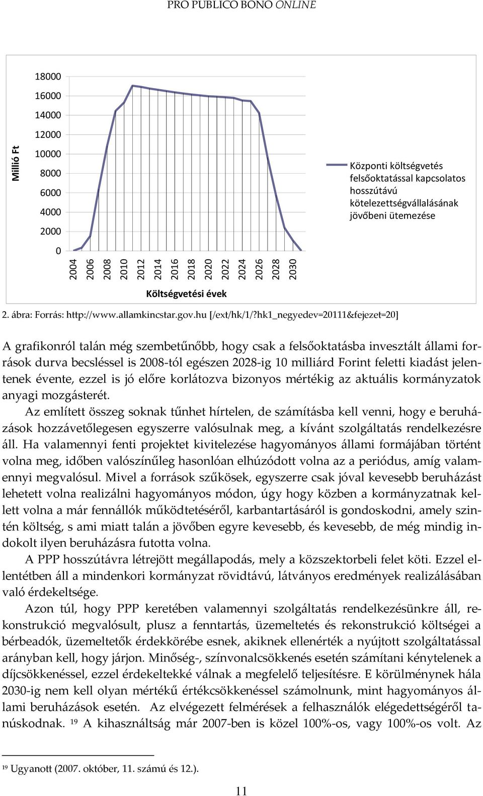 hk1_negyedev=20111&fejezet=20+ A grafikonról tal{n még szembetűnőbb, hogy csak a felsőoktat{sba inveszt{lt {llami forr{sok durva becsléssel is 2008-tól egészen 2028-ig 10 milli{rd Forint feletti