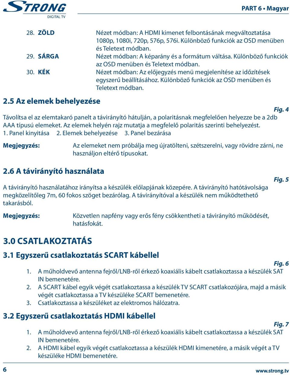 Különböző funkciók az OSD menüben és Teletext módban. 2.5 Az elemek behelyezése Fig.