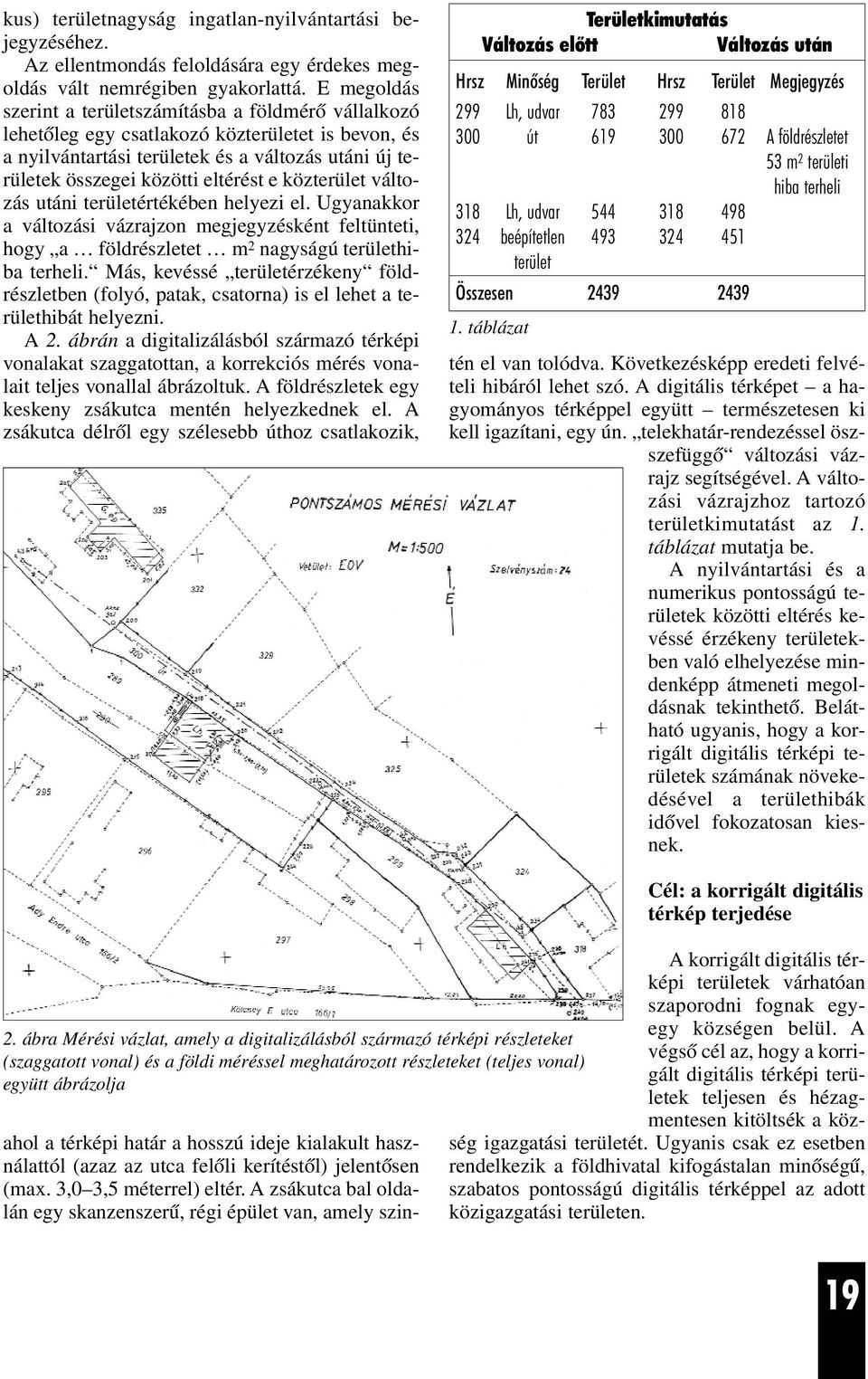 közterület változás utáni területértékében helyezi el. Ugyanakkor a változási vázrajzon megjegyzésként feltünteti, hogy a földrészletet m 2 nagyságú területhiba terheli.