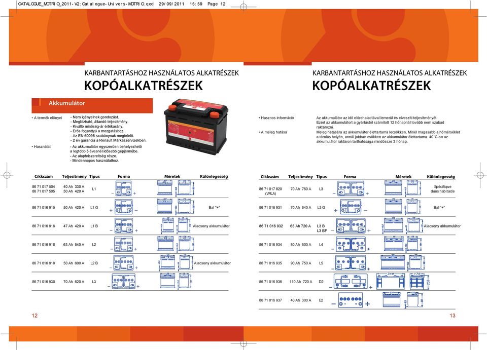 A meleg hatása Az akkumulátor az idő előrehaladtával lemerül és elveszíti teljesítményét. Ezért az akkumulátort a gyártástól számított 12 hónapnál tovább nem szabad raktározni.