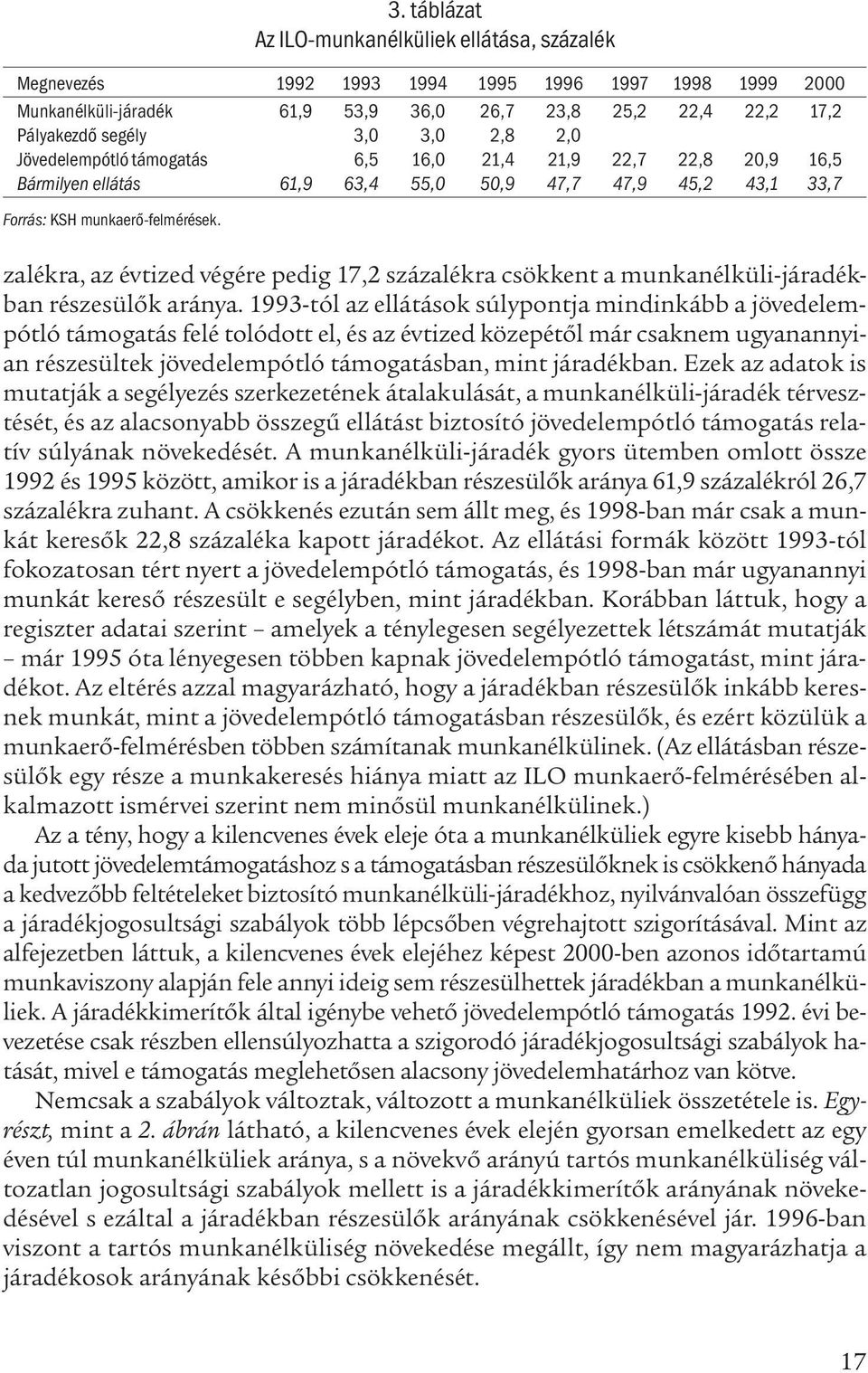 zalékra, az évtized végére pedig 17,2 százalékra csökkent a munkanélküli-járadékban részesülők aránya.