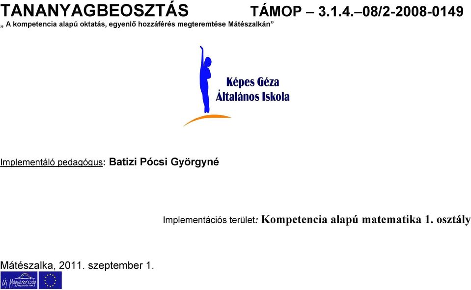 megteremtése Mátészalkán Implementáló pedagógus: Batizi Pócsi