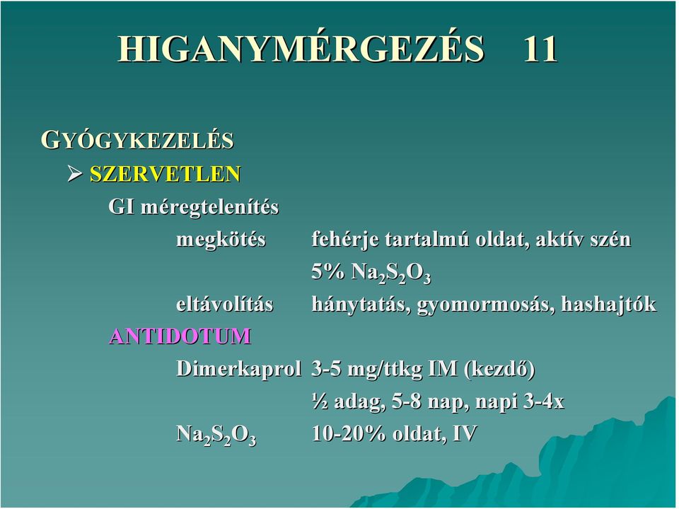 5% Na 2 S 2 O 3 hánytatás, gyomormosás, s, hashajtók Dimerkaprol 3-55