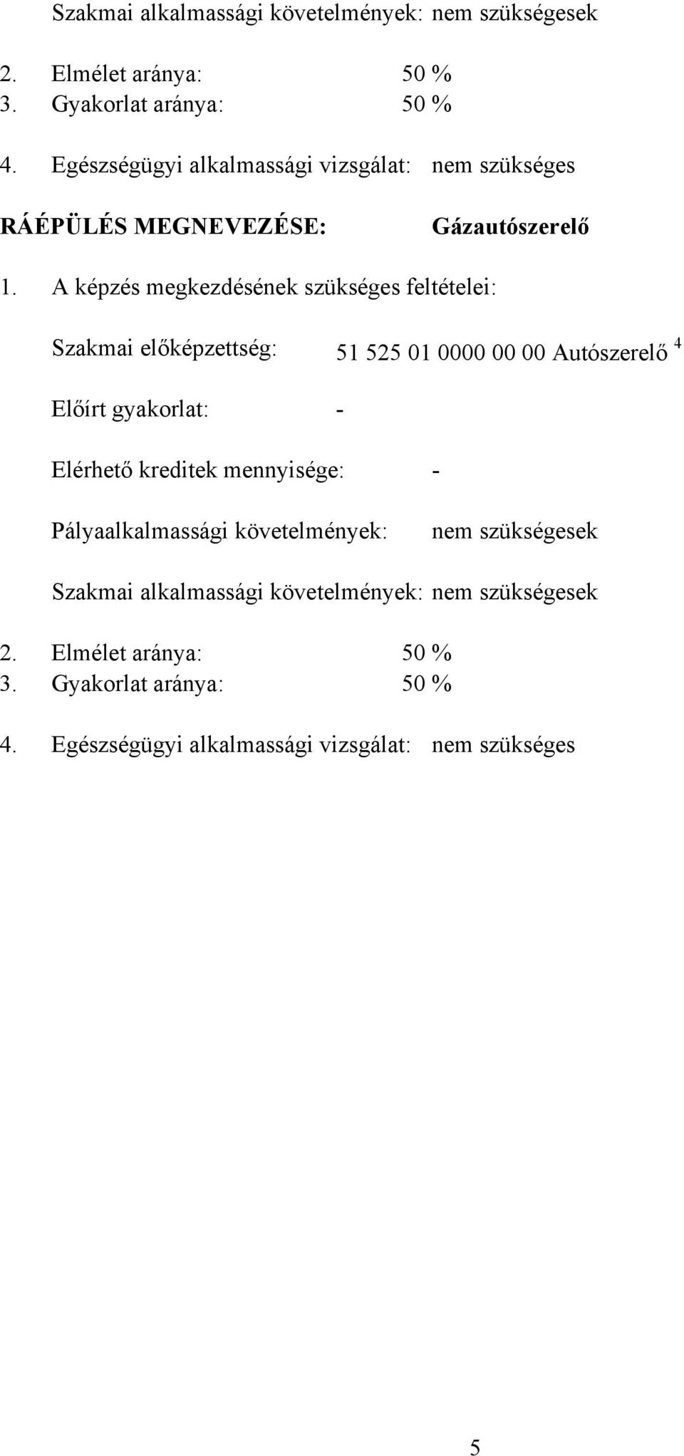 A képzés megkezdésének szükséges feltételei: Szakmai előképzettség: Előírt gyakorlat: 51 525 01 0000 00 00 Autószerelő 4 Elérhető kreditek