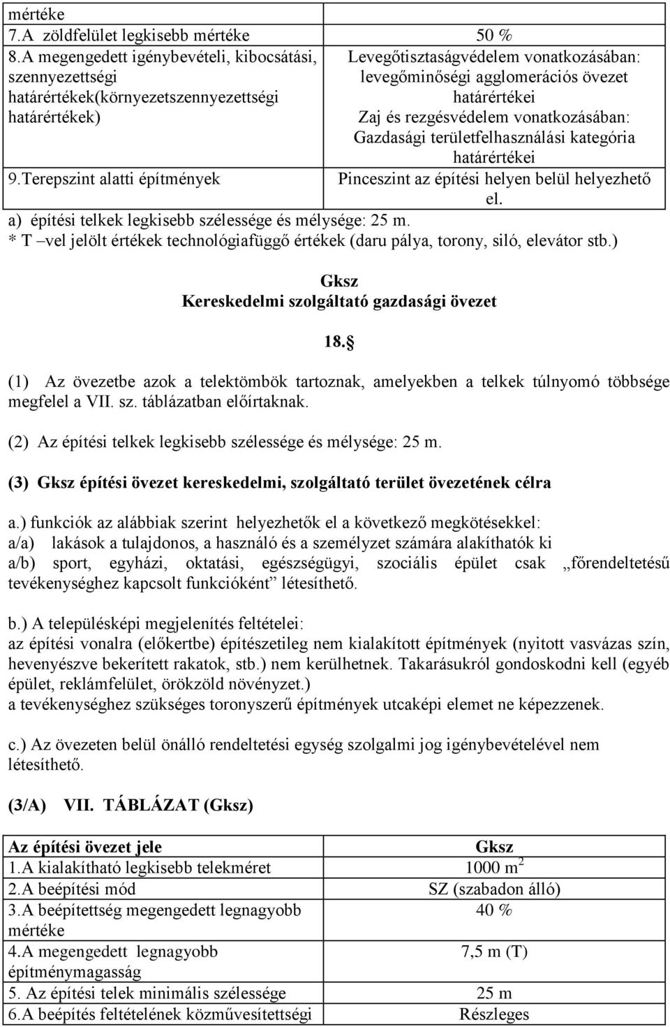 Zaj és rezgésvédelem vonatkozásában: Gazdasági területfelhasználási kategória 9.Terepszint alatti építmények határértékei Pinceszint az építési helyen belül helyezhető el.