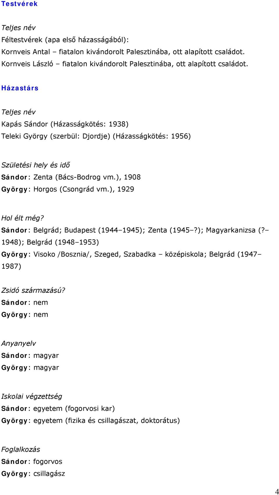 ), 1929 Hol élt még? Sándor: Belgrád; Budapest (1944 1945); Zenta (1945?); Magyarkanizsa (?